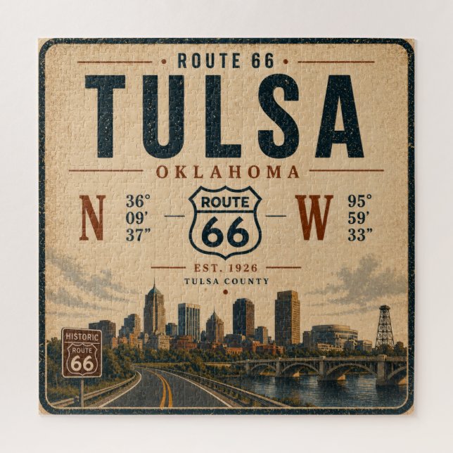 Tulsa Route 66 Skyline Coordinates Journey Jigsaw Puzzle (Vertical)