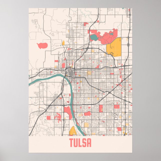 Tulsa - United States Chalk City Map Poster (Front)