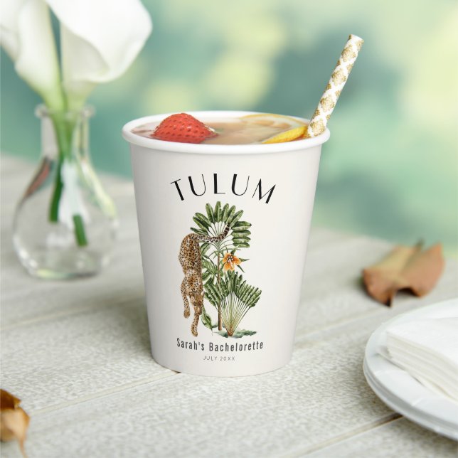 Tulum Leopard Tropical Bachelorette Weekend Paper Cups (Insitu)
