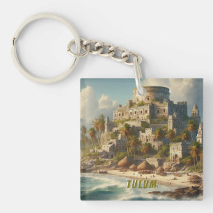 Tulum Mexico Landscape Vintage Travel Keychain