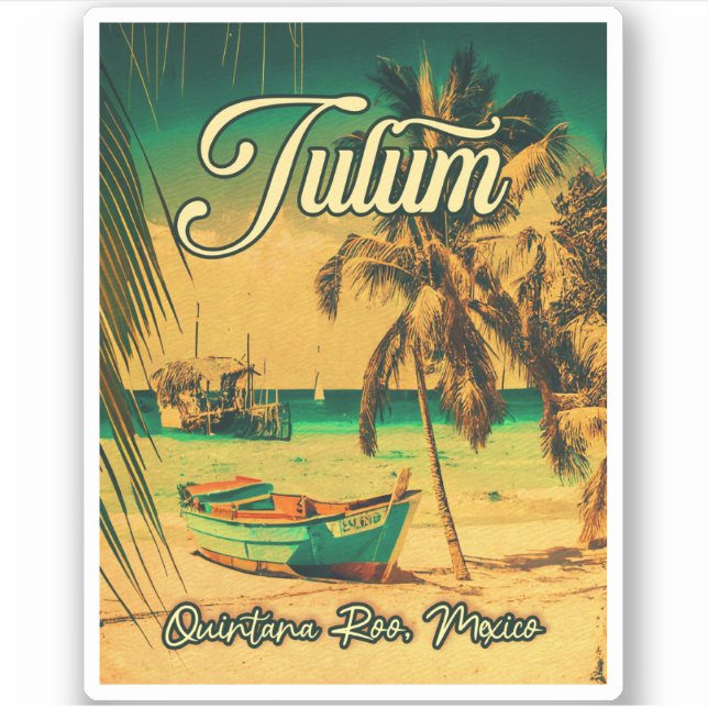 Tulum Mexico Palm Tree Vintage Travel Souvenir (Front)