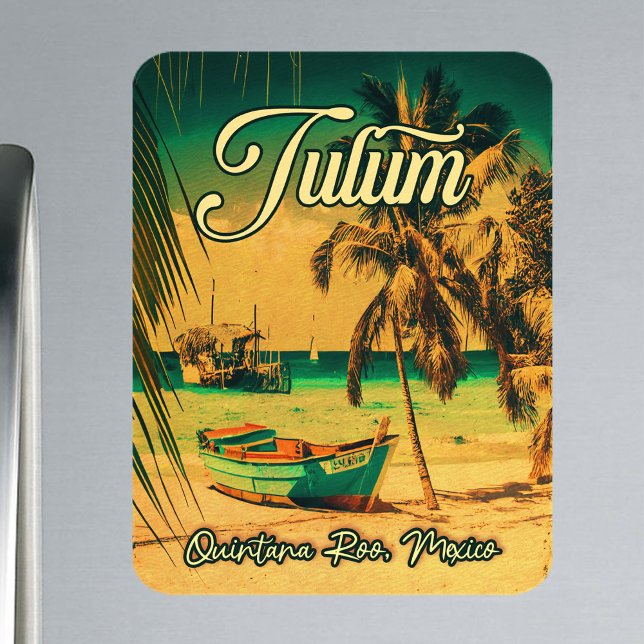Tulum Mexico Palm Tree Vintage Travel Souvenir Magnet (Creator Uploaded)