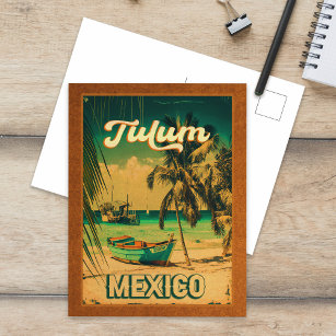 Tulum Mexico Palm Tree Vintage Travel Souvenir Postcard