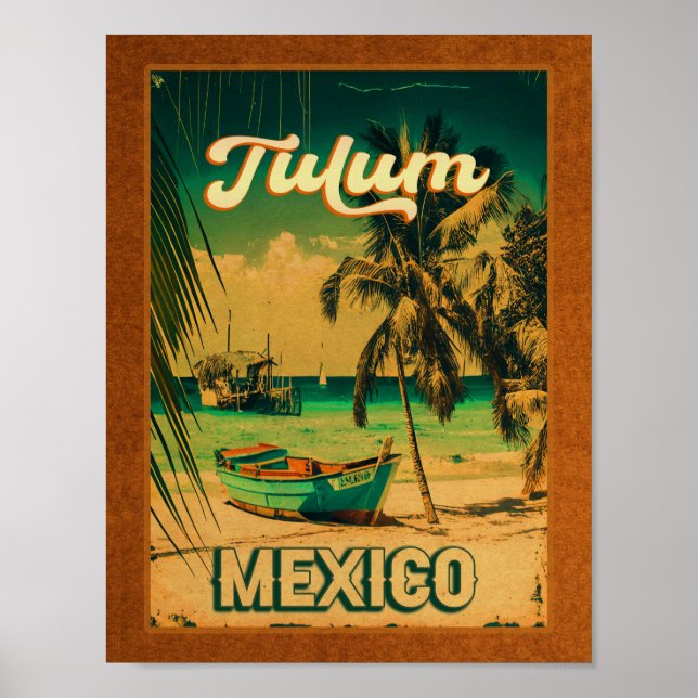 Tulum Mexico Palm Tree Vintage Travel Souvenir Poster (Front)