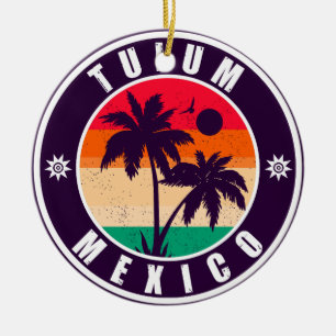 Tulum Mexico Palm Trees Vintage Travel Souvenirs Ceramic Ornament