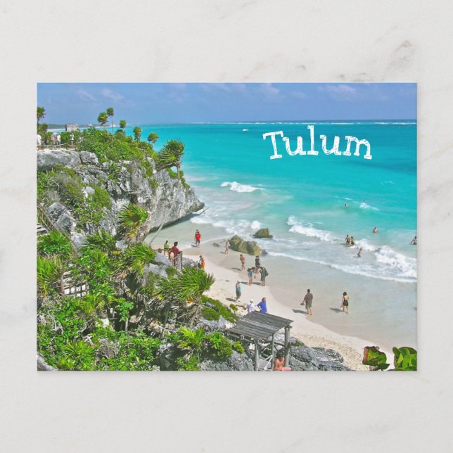 TULUM (Mexico) RUINS ABOVE BEACH AND CARIBBEAN Postcard (Front)