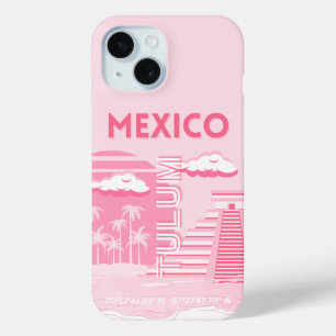 Tulum, Mexico, Travel Art, Pink Art iPhone 15 Case
