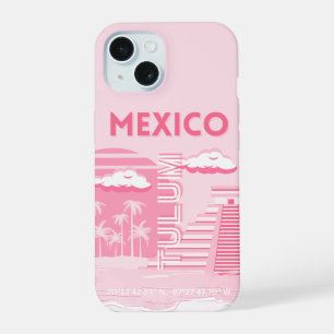 Tulum, Mexico, Travel Art, Pink Art iPhone 15 Case