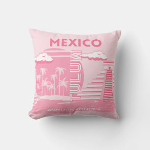Tulum, Mexico, Travel Art, Pink Art Throw Pillow