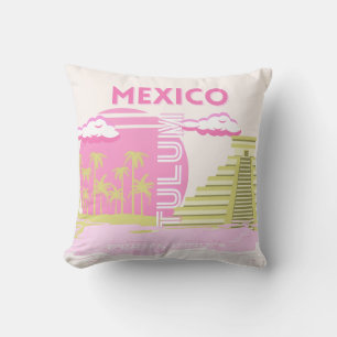 Tulum, Mexico, Travel Art, Pink Throw Pillow