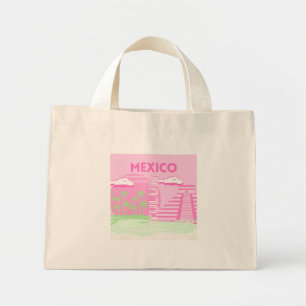 Tulum, Mexico, Travel Art, Preppy Art, Pink Mini Tote Bag