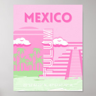 Tulum, Mexico, Travel Art, Preppy Art, Pink Poster