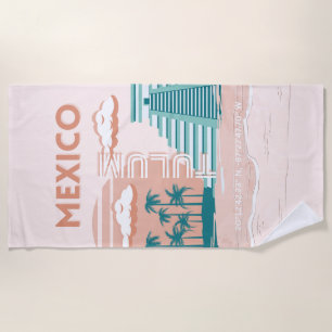 Tulum, Mexico, Travel Art, Retro Beach Towel