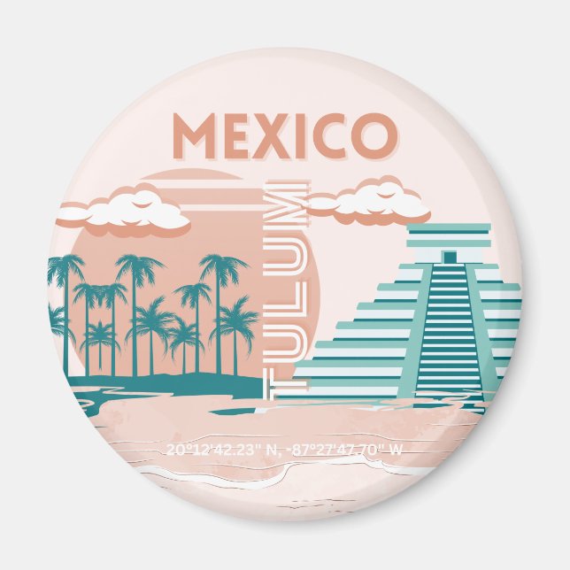 Tulum, Mexico, Travel Art, Retro Magnet (Front)