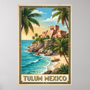 Tulum Mexico Vintage Retro Travel Poster