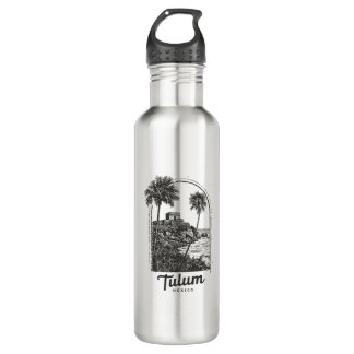 Tulum Mexico Vintage Travel Destination Mayan Ruin 710 Ml Water Bottle