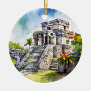 Tulum Mexico Watercolor Ceramic Ornament