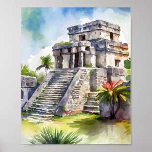 Tulum Mexico Watercolor Poster