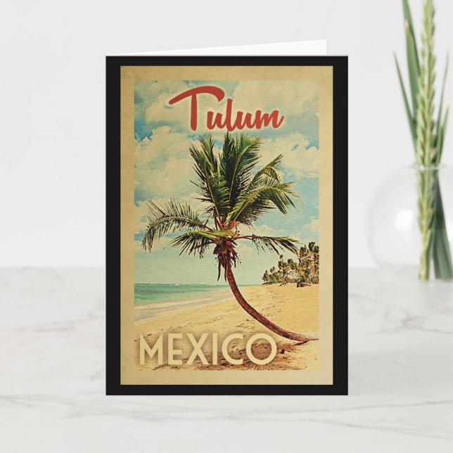 Tulum Palm Tree Vintage Travel Card (Front)