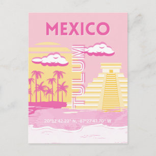 Tulum, Travel Art, Preppy Art, Pink Holiday Postcard