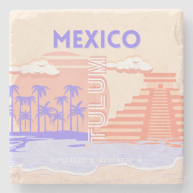 Tulum, Travel Art, Retro Art Stone Coaster (Front)