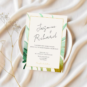 Tulum Watercolor Tropical Gold Palm Destination Invitation