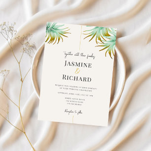 Tulum Watercolor Tropical Gold Palm Destination Invitation