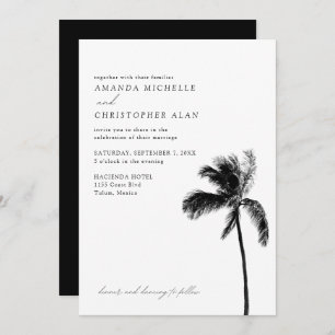 Tulum Wedding Mexico Black & White Palm Tree Beach Invitation