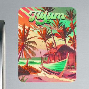 Tulum Yucatán Mexico Beach Watercolor Sunset Magnet