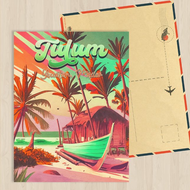 Tulum Yucatán Mexico Beach Watercolor Sunset Postcard (Creator Uploaded)