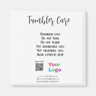 Tumbler care instructions add business name logo magnet