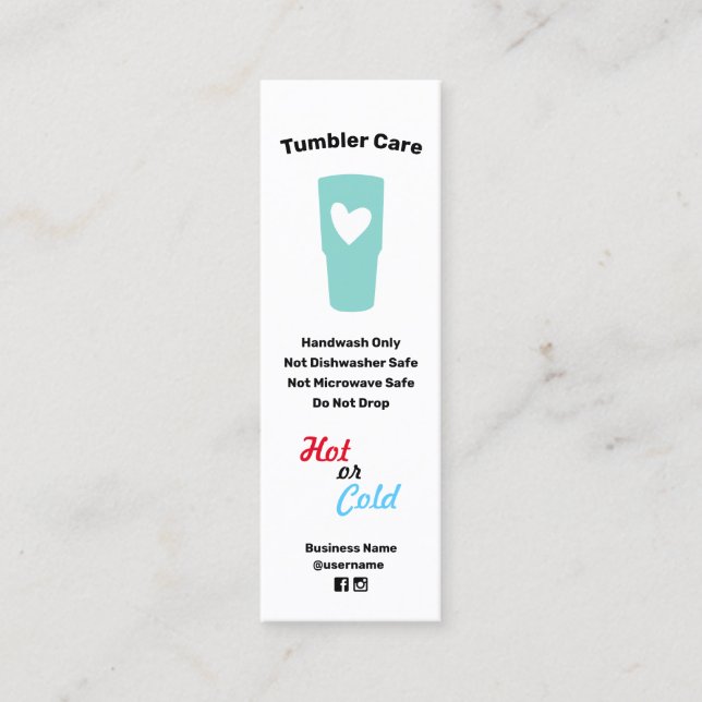 Tumbler Care Instructions Business Card (Front)