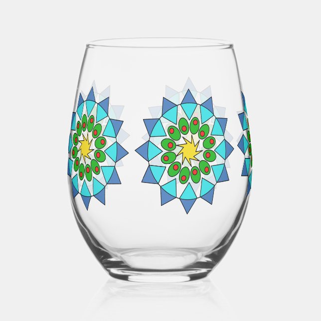 Tumbler - Colourful Mandalas Stemless Wine Glass (Front)