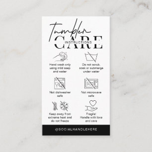 Tumbler Cup Care Instructions Minimalist Logo Business Card
