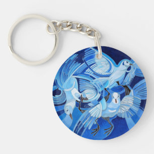 Tumbler Pigeons in Cerulean Blue Keychain