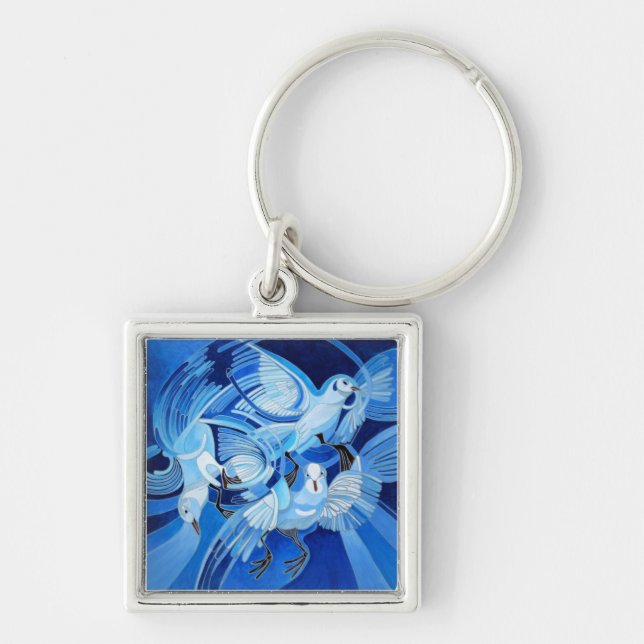 Tumbler Pigeons in Cerulean Blue Keychain (Front)