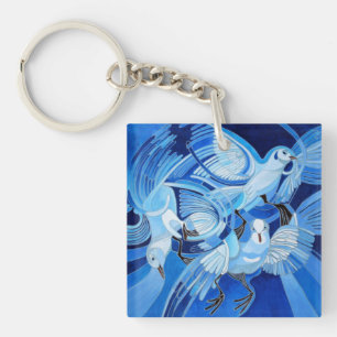 Tumbler Pigeons in Cerulean Blue Keychain