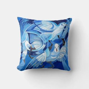 Tumbler Pigeons in Cerulean Blue Throw Pillow
