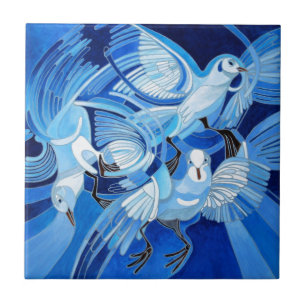Tumbler Pigeons in Cerulean Blue Tile
