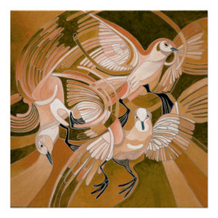 Tumbler Pigeons In Sepia Abstract Art Poster