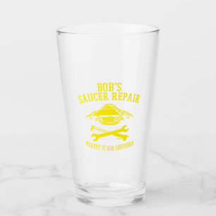 tumbler with yellow Bob's Saucer repair logo