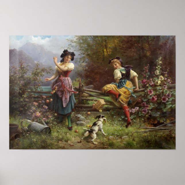 Tumbling Apples by Hans Zatzka - poster (Front)