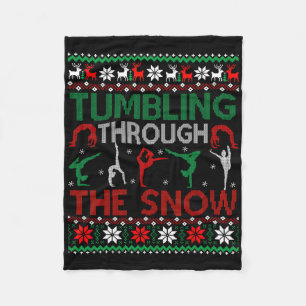 Tumbling Gymnastics Ugly Christmas Sweater Party Fleece Blanket
