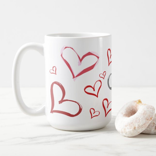 Tumbling Hearts Coffee Mug (With Donut)