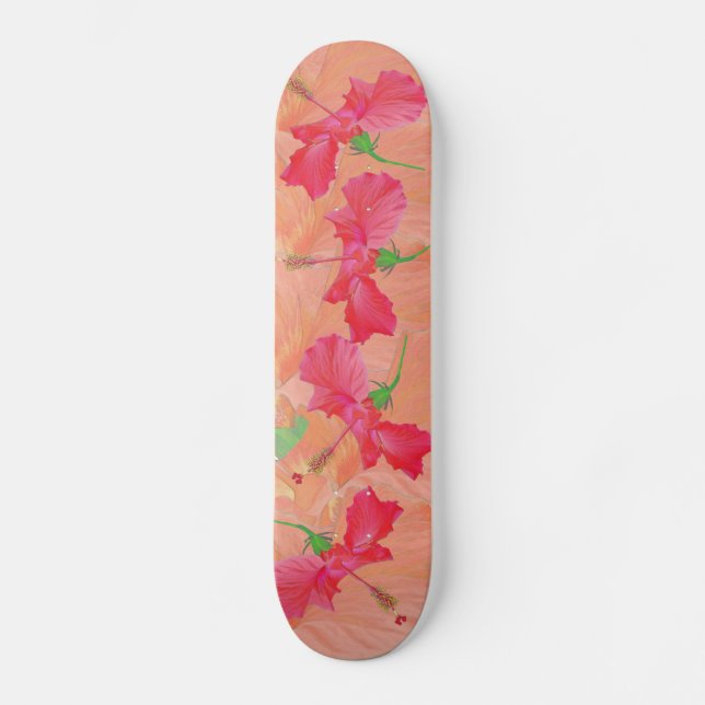 "tumbling hibiscus" red & orange SKATEBOARD DECK (Front)