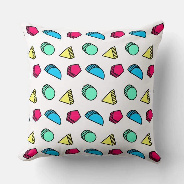 Tumbling Neo Memphis Style Shapes Pattern 02 Throw Pillow (Front)