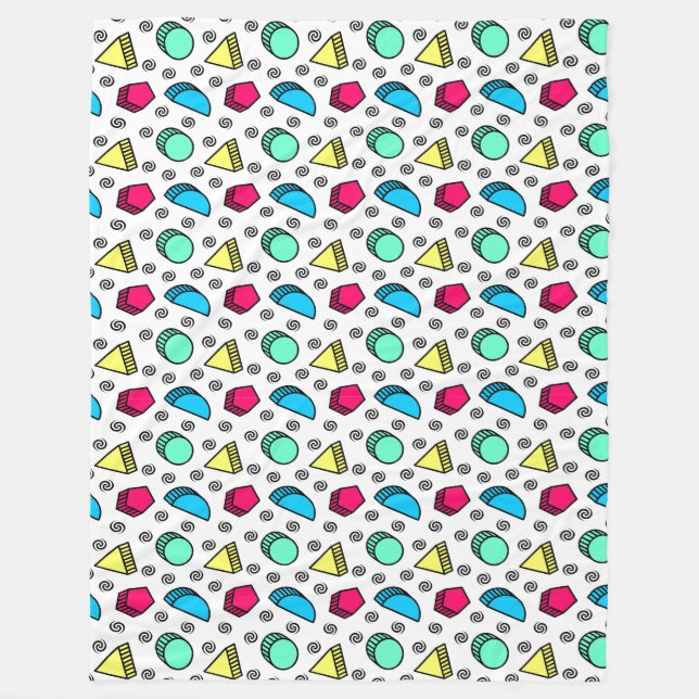 Tumbling Neo Memphis Style Shapes Pattern Fleece Blanket (Front)