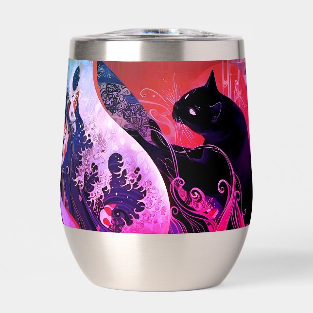 Tumblr en acier inoxydable avec chat art déco (Avant)