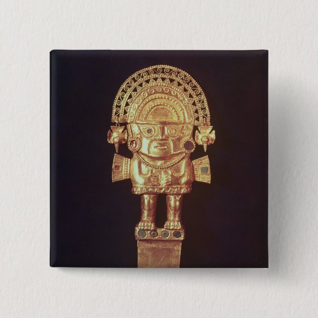 Tumi or ceremonial knife in  shape of Naylamp 2 Inch Square Button (Front)