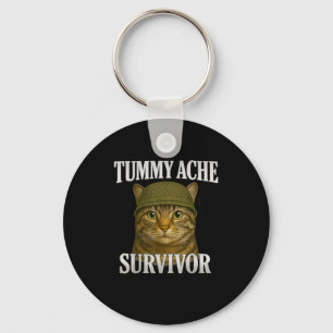 Tummy Ache Survivor Cat Meme Funny Kitten Gift Men Keychain